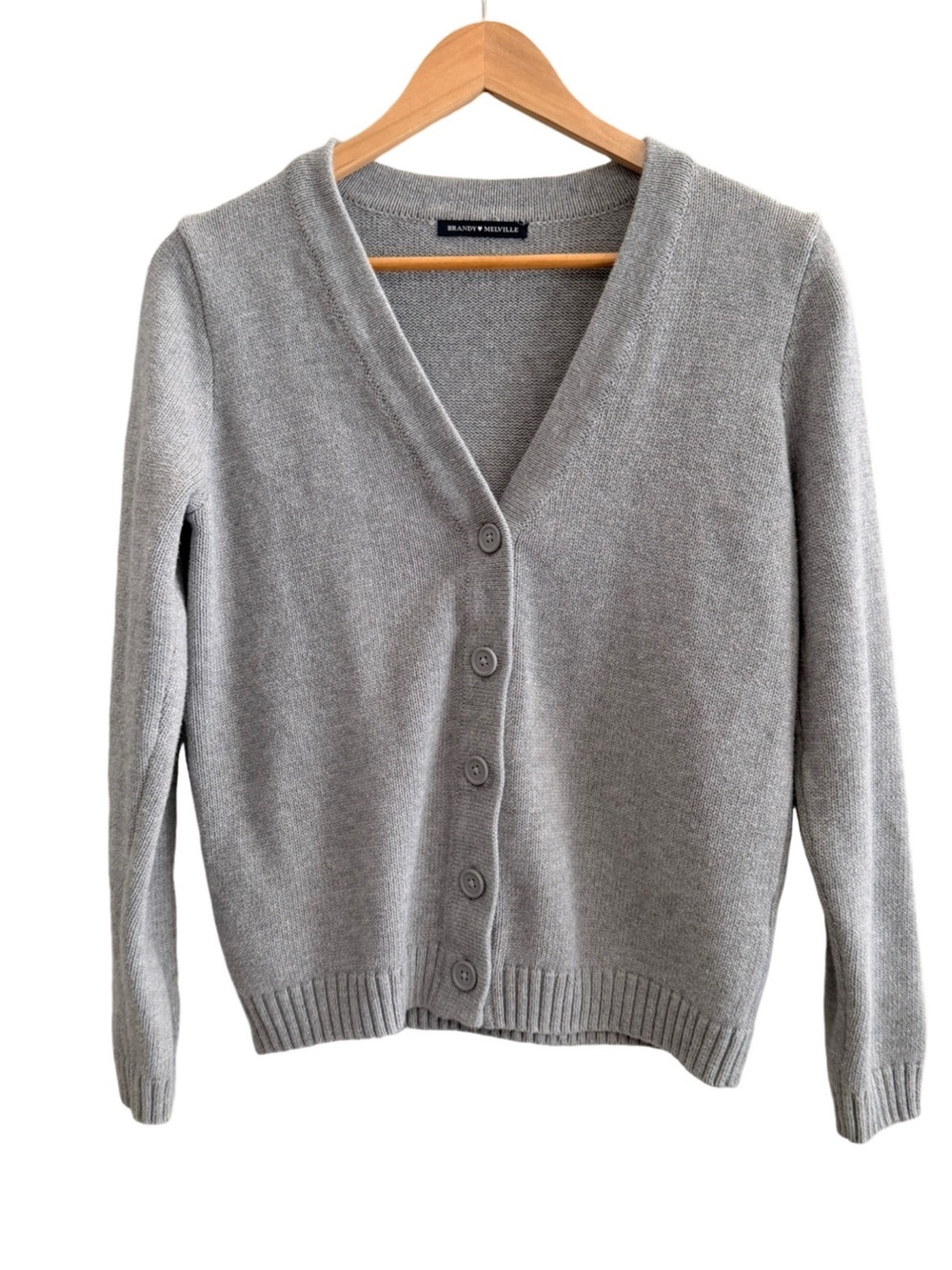 Brandy Melville Gray V-Neck Button Front Cardigan Sweater Size Small